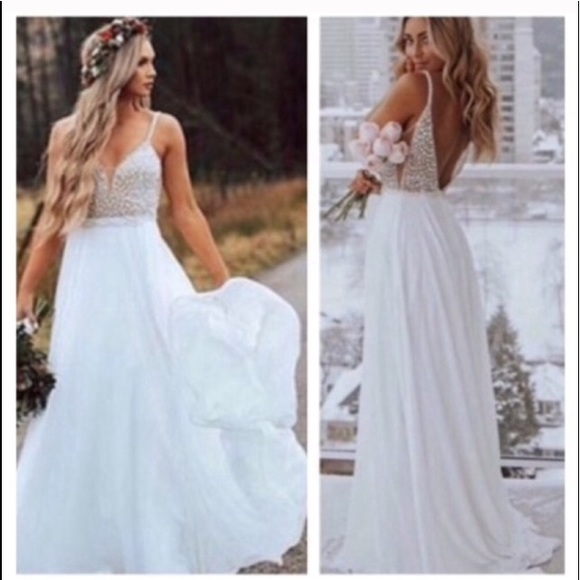 💙 True Love White Beaded Rhinestone Maxi Dress - Picture 6 of 16